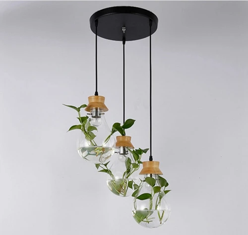 Modern Pastoral Design Plant pendant lights simple dining living room study cafe art decor glass hanglamp - Цвет корпуса: 3 lamps round plate
