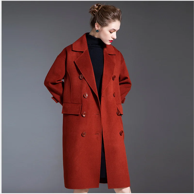 Lady Winter 2020 High-end Brick Red Double-breasted Cashmere Coat Women ...