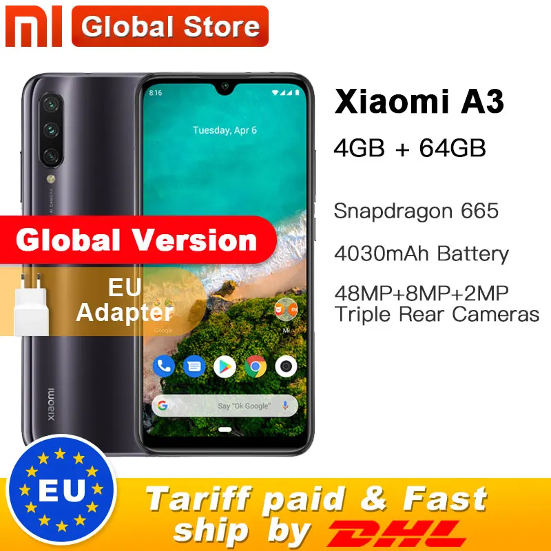 Глобальная версия Xiaomi mi мобильного телефона A3 mi A3 4GB 64GB 48MP+ 32MP камера Snapdragon 665 Octa Core 6,08" 4030 mAh