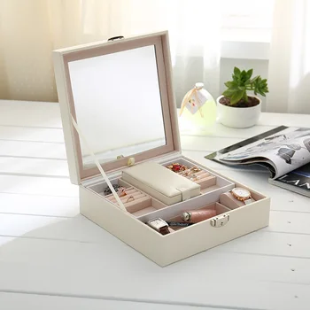 

Newly Creative Leather Jewelry Storage Box Portable Multi-layer Makeup Storage Box PU Watch Box Necklace Holder