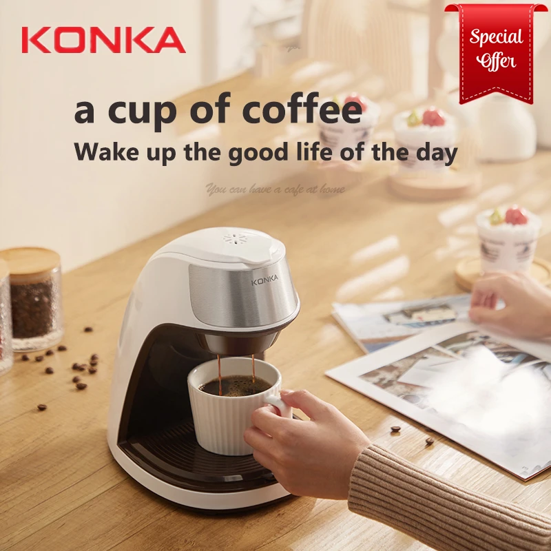 KONKA-cafetera automática americana especial para el hogar y la Oficina, máquina de café con goteo, té y café en polvo, Taza de Café de Cerámica gratis