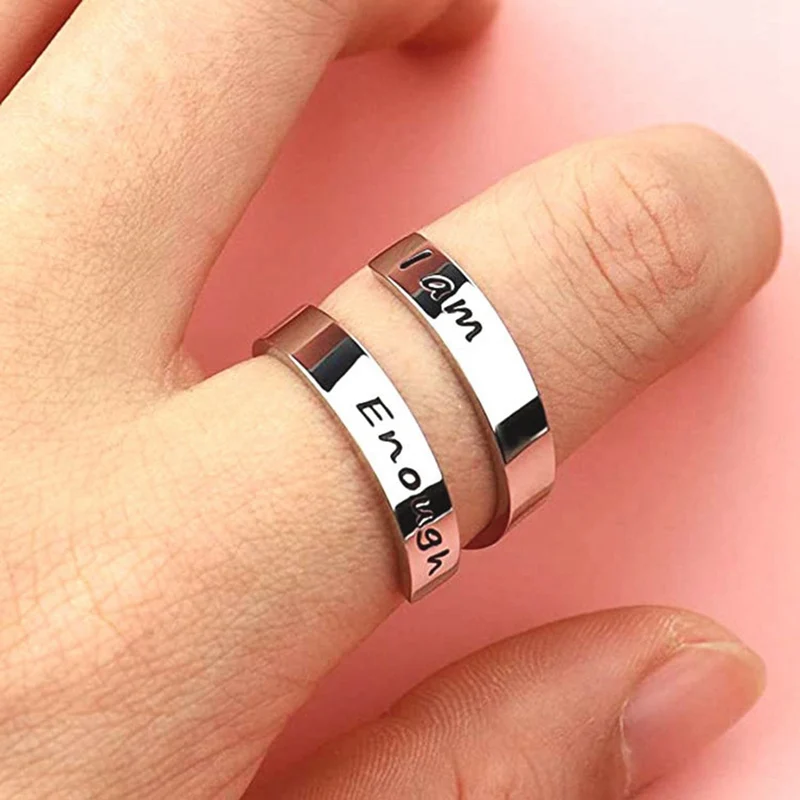 Fashion Stainless Steel Rings Silver Color Ring I am Enough Awareness Inspirational Daily Reminder Jewelry Strength Gifts | Украшения и