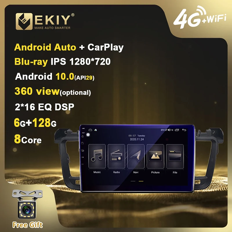 EKIY Blu-ray IPS DSP Android 10 Car Radio 6G+128G For Peugeot 508 2011-2018 Stereo Multimedia Player GPS Navigation Wifi Carplay