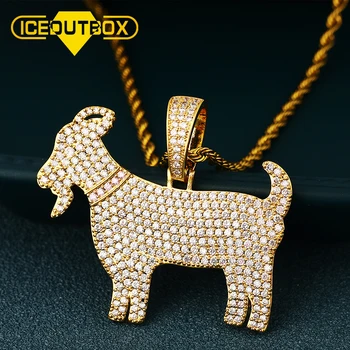 

ICEOUTBOX Bling Shiny Goat Animal Pendant Necklace Micro Pave With CZ Cubic Zircon For Women Men's Hip Hop Jewelry Charms Gifts