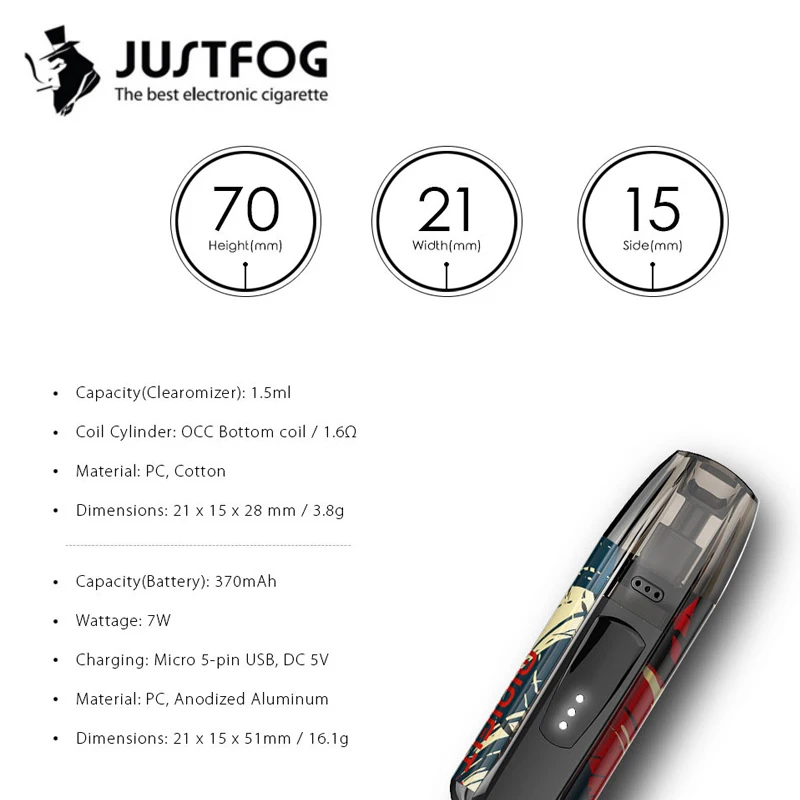 Оригинальный стартовый набор JUSTFOG MINIFIT 370 мА · ч вейп Все в одном ручек pk breeze с