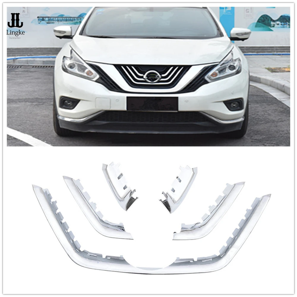 

5PCS ABS Chrome Front Grille Grill Frame Cover Trim For Nissan Murano 2015 2016 2017 2018
