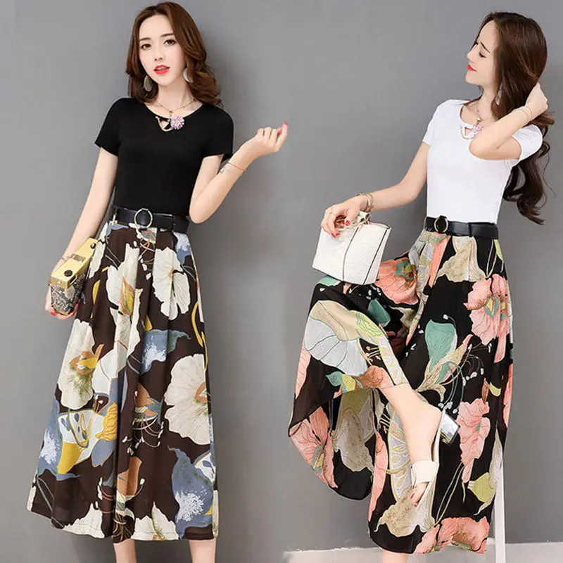 Новинка лета 2020 женские модные шифоновые широкие брюки женская футболка и с
