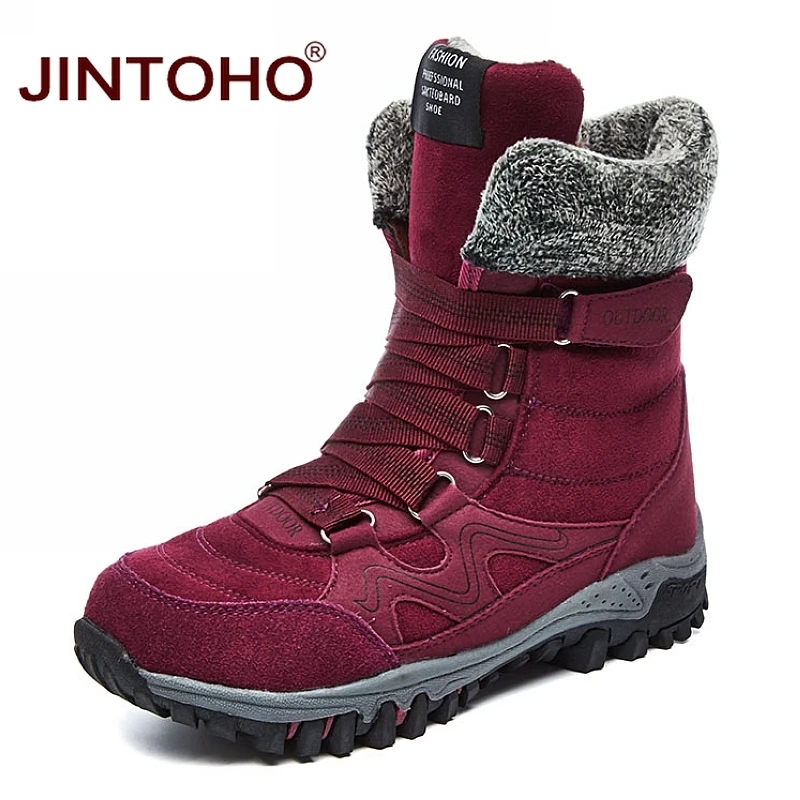 JINTOHO/зимние женские ботинки; модные зимние ботинки для женщин; модные женские ботинки до середины икры; зимняя женская обувь - Цвет: purple