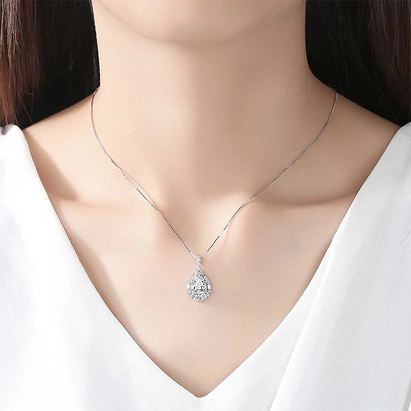 DOTEFFIL Luxury 925 Sterling Silver Water Drop Pendant Necklace for Women 2 Colors Luxury Big Gemstone Wedding Necklace Jewelry