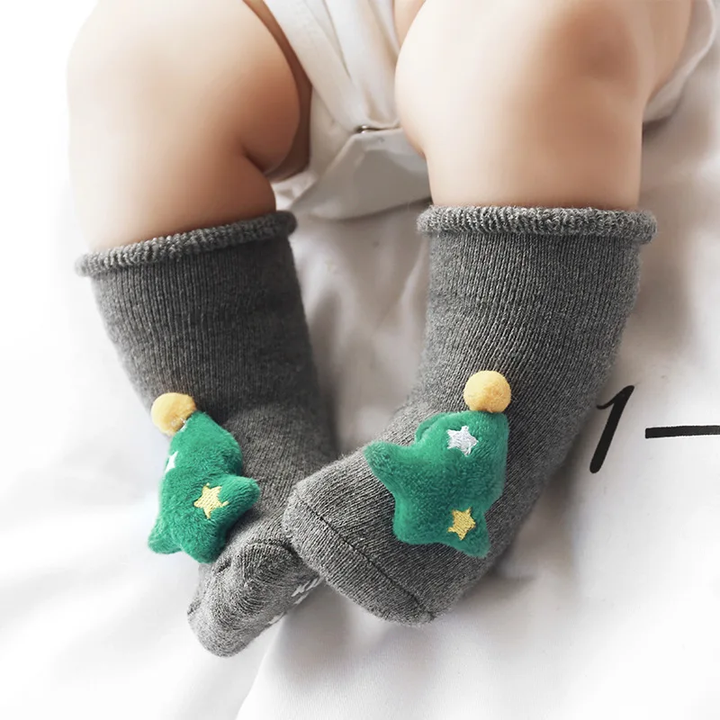 

2 Pairs/lot Baby Socks Children Socks Autumn and Winter Christmas Socks Cotton Terry Cartoon Cute Silicone Non-slip Floor Socks