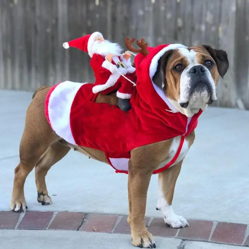 

Christmas Dog Clothes Santa Claus Riding Deer Dog Costumes Funny Pet Outfit Riding Holiday Party Dressing Up Clothing For Dogs