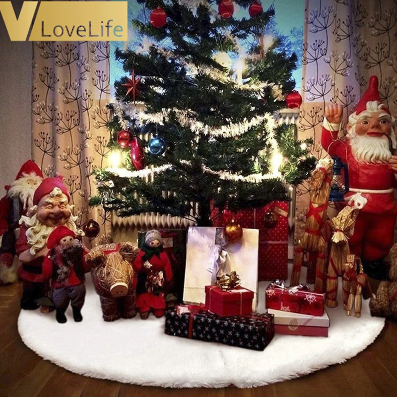 

White Christmas Tree Skirt Faux Fur PlushXmas Mat Under The Christmas Tree Merry Christmas Decor for Home New Year