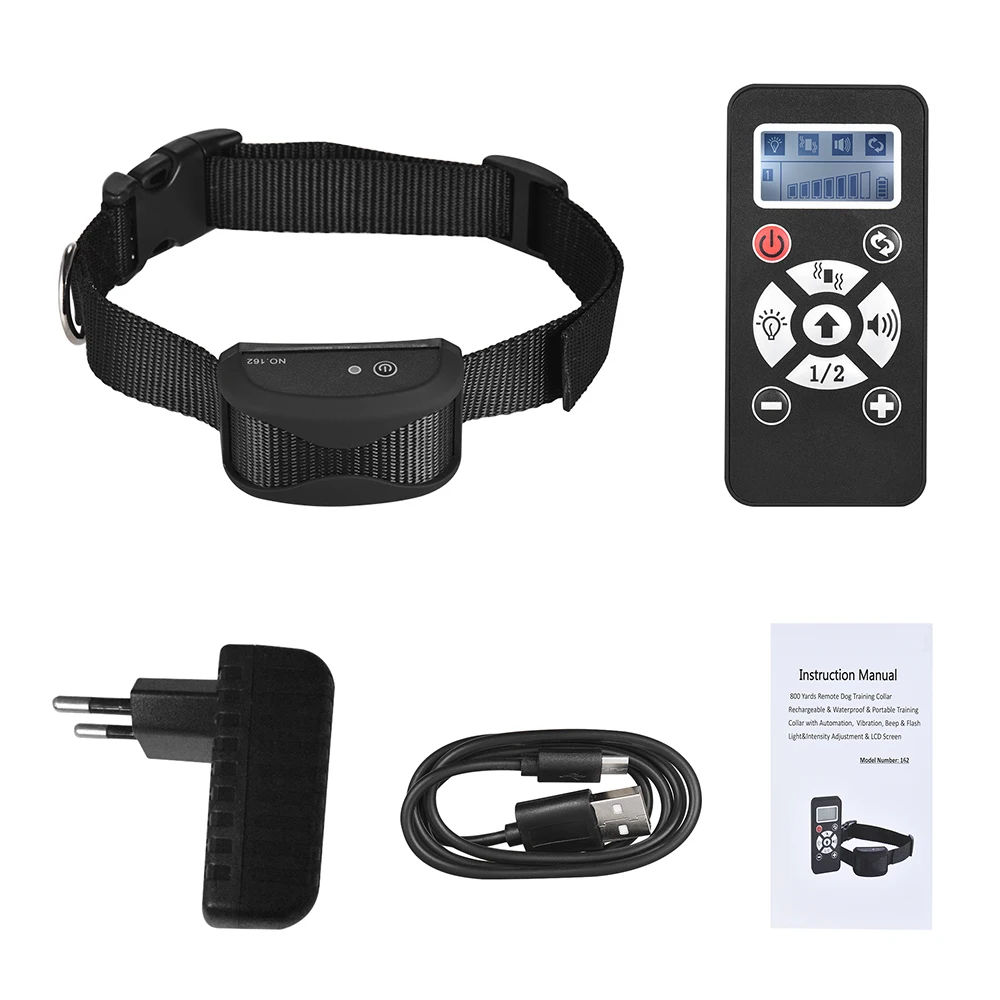 

Waterproof Rechargeable No Shock Dog Training Collar Vibra/Beep/Light Auto Anti Bark Collar 800yd Remote for Small Large Dogs