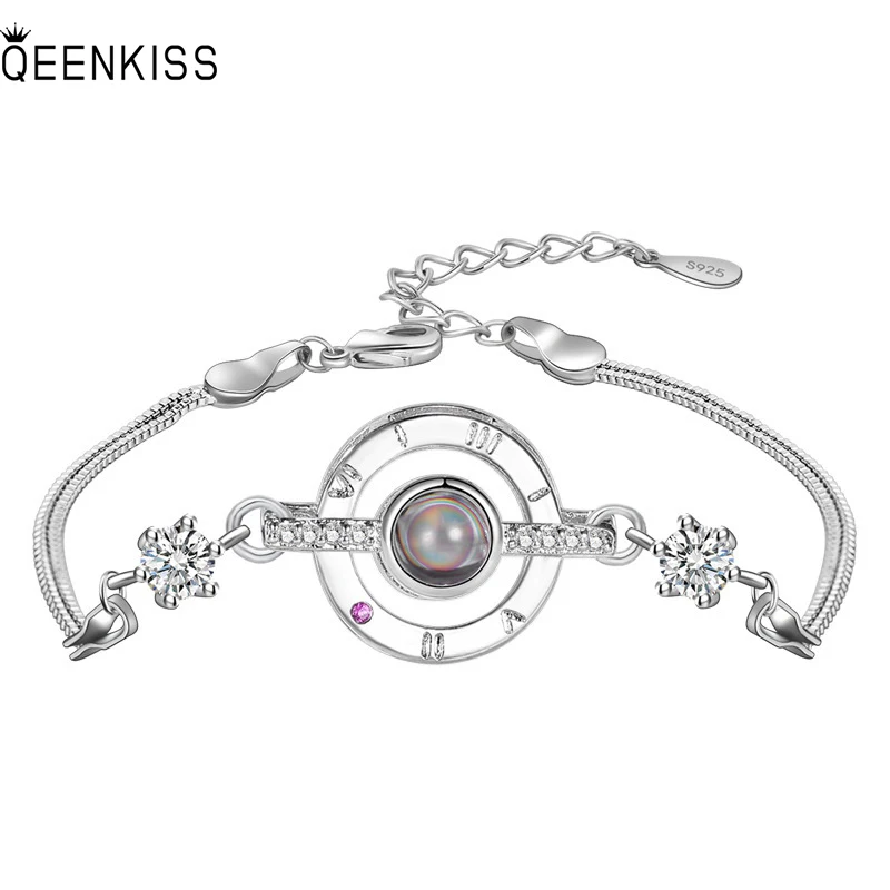 

QUEENKISS BT661Fine Jewelry Wholesale Fashion Lady Girl Birthday Wedding Gift Round AAA Zircon18KT White Gold Pendant Bracelet