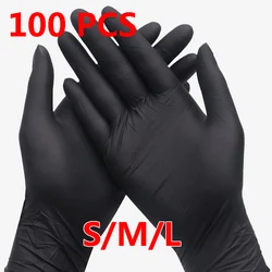 Gants noirs jetables en PVC, 100 pièces, tailles petites, moyennes et grandes, pour le nettoyage de la maison, de la cuisine et du laboratoire 