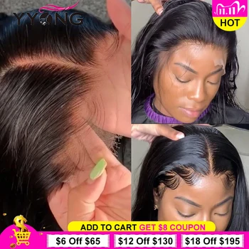 

YYong Straight 1x6 T Part Lace Wigs, Lace Frontal Wigs With Swiss Lace Invisible Knots HD Transparent Lace Front Human Hair Wig