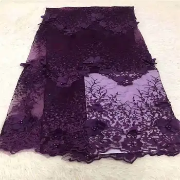 

Embroidered Tulle Lace Fabric, Pearls Lace Applique Fabric for Wedding, African 3D Flower Lace Fabric High Quality XX003