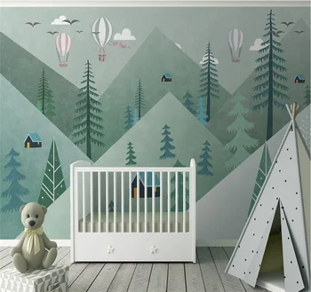

Small fresh light simple cute cartoon geometric forest balloon children's room background wall 3D wallpaper wall covering