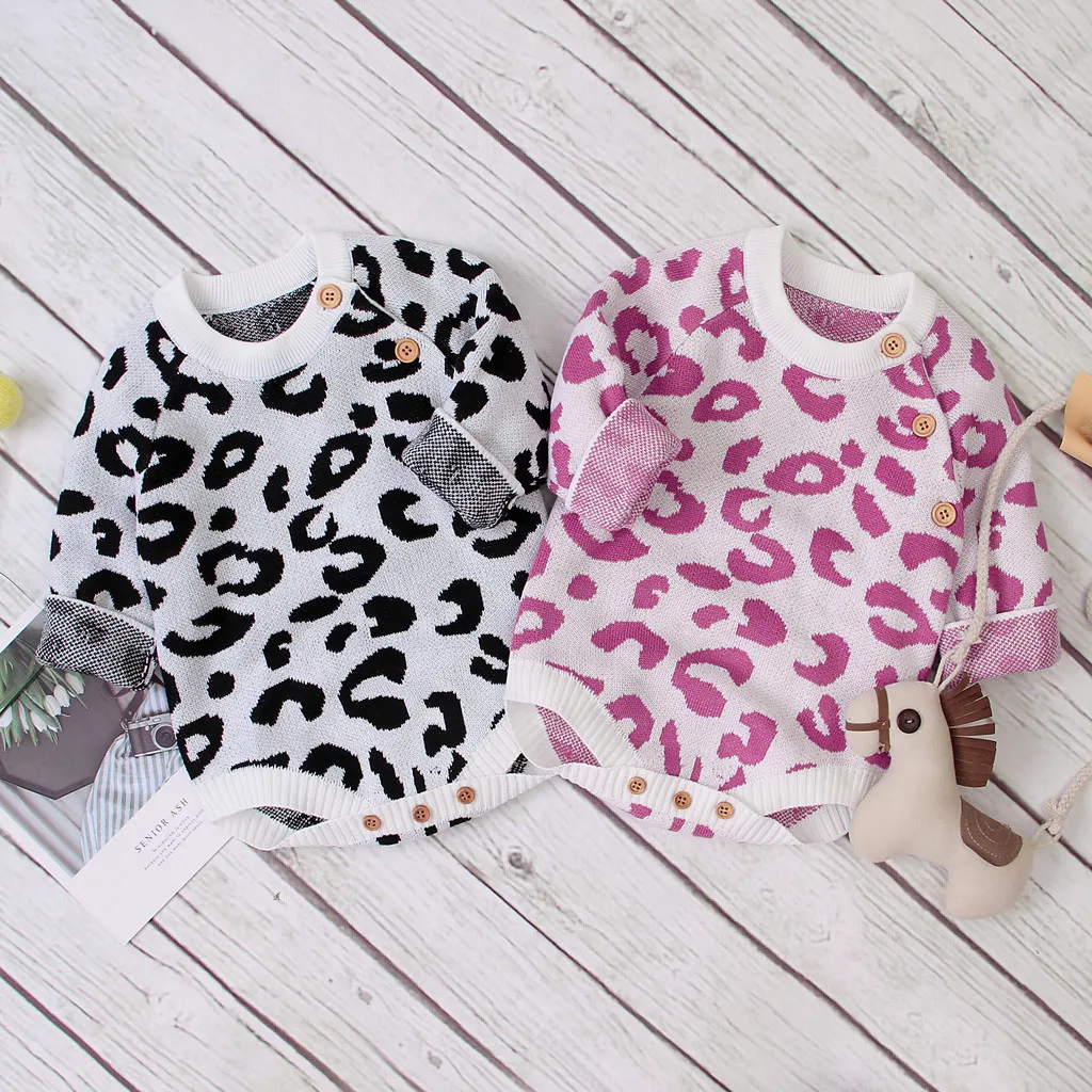 Newborn Toddler Baby Girls Boys Winter Romper Warm Knit Leopard Sweater Coats New Children's Clothing Детская Одежда#Y5