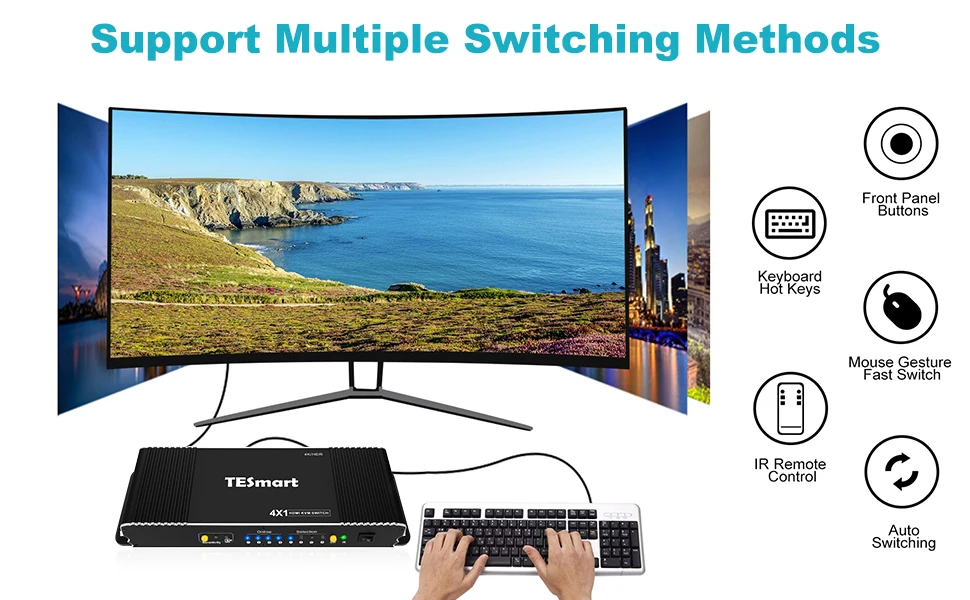 TESmart высокое качество 4 порта USB KVM HDMI переключатель с дополнительным USB 2,0 порт Поддержка 4K*2K(3840x2160) 2 шт 5ft HDMI Кабели