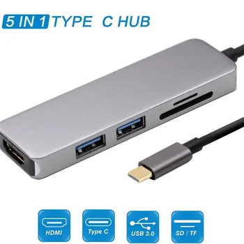 

5 in 1 Type C USB-C to HDMI 4K TV HDTV Video Adapter HUB 2 USB 3.0 Port SD/TF Card Reader Converter for MacBook Pro for SAMSUNG