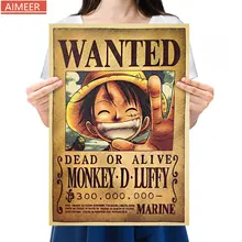 

2021 Anime WANTED Posters Monkey D. Luffy Reward Series Kraft Paper Poster Character Home Decor Painting Wall stickers 52*36cm