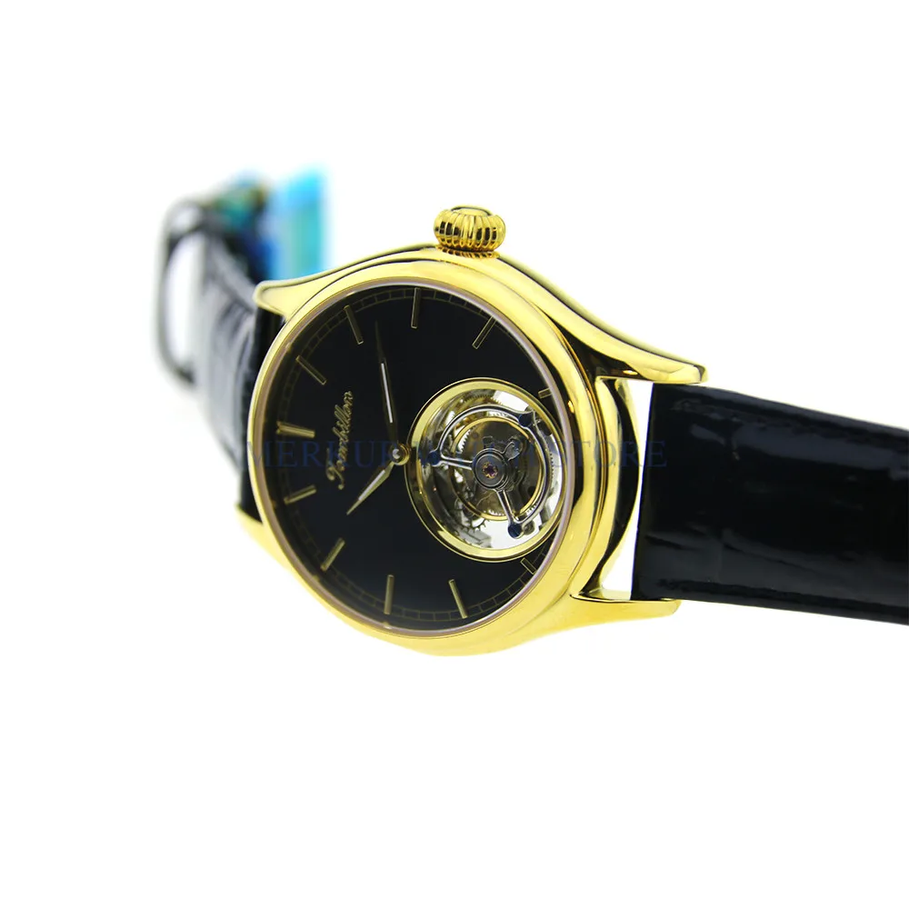 

Sugess Mens Watch Mechanical Seagull Hangzhou High Beat Tourbillon Movement Skelenton Luxury Dress Gold Plated Black Dial