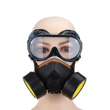 

Dust Protection Double Filter Gas Mask Face Mask Respirator Chemical Spray Paint Oil Smoke Dust Protection Mask with Goggles