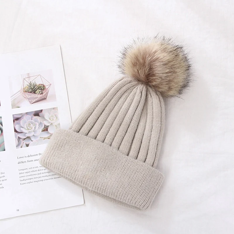 Родитель-Детские шапочки с помпоном, теплый мех енота, помпон, Mommy Beanie, шапки для детей, хлопковая вязаная детская зимняя шапка для мамы, шапки, 7 цветов