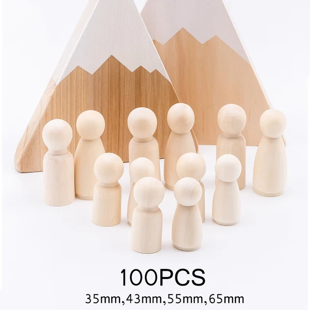 100pc 35mm-65mm Wooden Doll DIY Handmade Wood Peg Dolls Wooden Blank Unfinished For Kid Boy Girl Mini Doll Baby Products Gifts 1