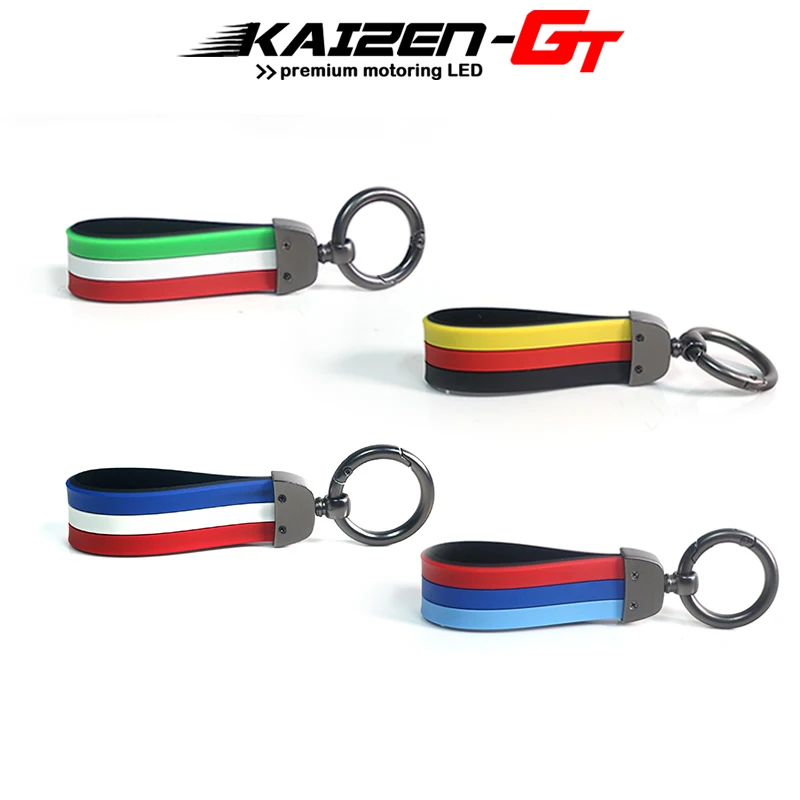 

France/German/Italian Flag M-Colored Strip Soft Silicone Strap with Keychain Ring Key Holder For Audi BMW Mercedes Mini Porsche