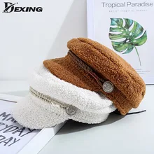 Теплая шапка милитари, зимняя плюшевая шапка из овечьей шерсти, бархатная шляпа моряка для женщин, плоская Женская кепка для путешествий, Кадетская Кепка Капитана