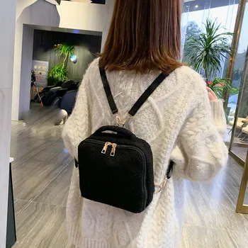 

Women Ladies Casual Backpacks Unisex Black Backpacks Fashion Girls Solid Flock Shoulder Crossbody Backpack Bags #119