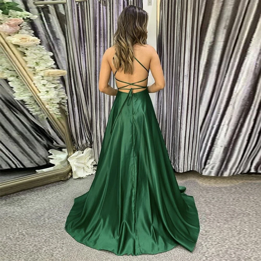 new sexy prom dress spaghetti strap bandage back deep v neck side split green