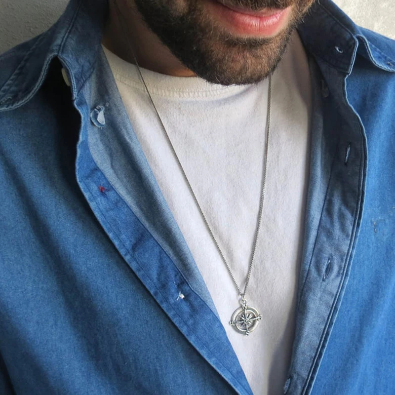 

2019 New Fashion Vintage Silver Anchor Pendant Necklace For Men Classic Stainless Steel Chain Men Necklace Jewelry Gift