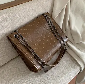 

Fashion wild handbag shoulder bag high quality leather crossbody bag with V pattern large capacity tote bag chain bag