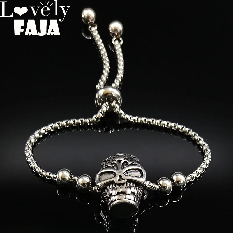 Готический браслет из нержавеющей стали с черепом женский серебряный браслет ювелирный браслет на запястье jonc acier inoxydable femme B18267 - Окраска металла: A Skull
