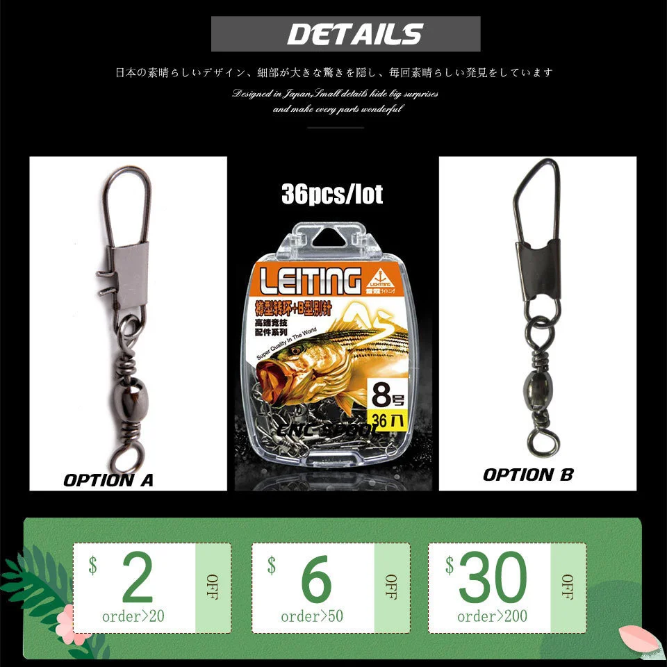 Anti-rust Snap Swivel Stainless Steel Fishing Swivels Accessories Set