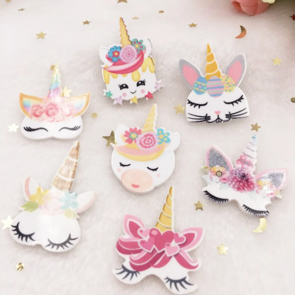 

8pcs Lovely Colorful Unicorn Flat Back Acrylic Sheet Miniature Pattern Applique DIY Home Decor Scrapbook Craft W92