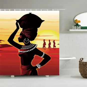 

Black Woman Shower Curtain African Women Afro Lady Girls Waterproof Fabric Bathroom Curtains Bath Screen With Hooks