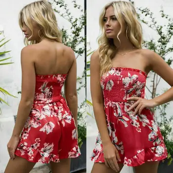 

Women's Holiday Mini Playsuit Clubwear Ladies Floral Short Jumpsuit Romper Summer Beach Flower Playsuits Black White Red