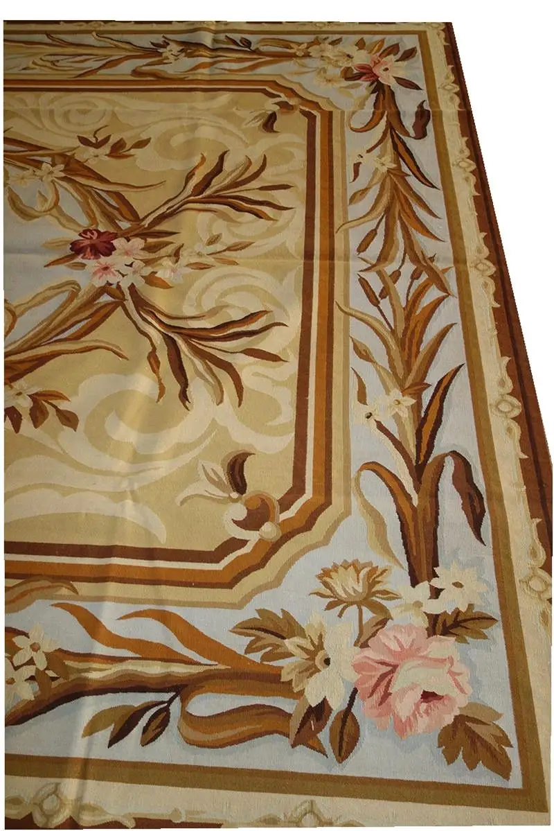 Ковер aubusson ручной работы bs005 9X12 коричневый загар желтая Роза ручной работы VTG. gc8aubyg13