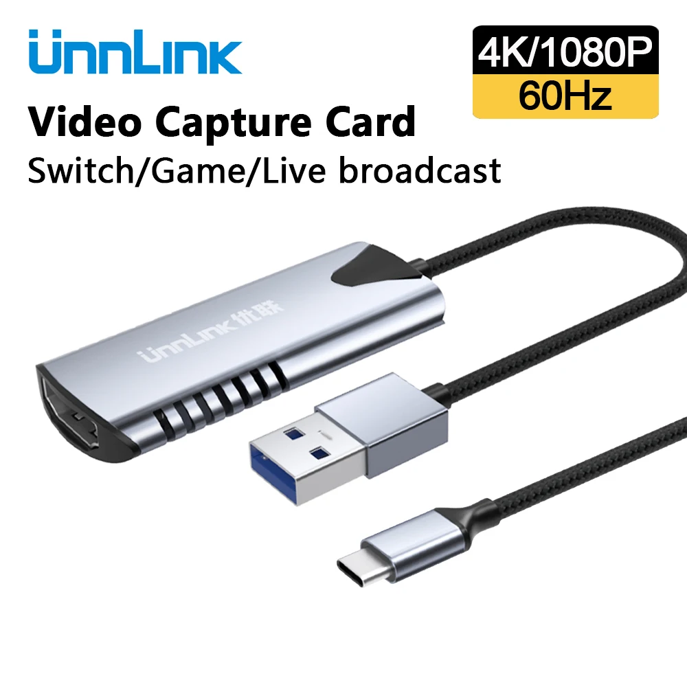 Карта видеозахвата Unnlink 4K устройство захвата видео совместимое с USB Type C и HDMI для