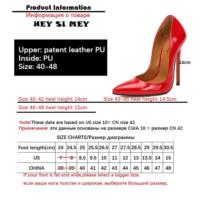 Fashion High Heels Sexy Shoes Women Large Size 43 44 45 Pumps White Stiletto Heel Patent Leather Office Wedding Shoes Hey Si Mey