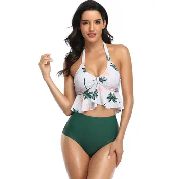 

Sexy Ruffle Bikini Set 2020 Woman Backless Print Swimsuit 2 Pieces Halter High Waist Bikini Push Up Plus Size Swimwear Biquinis