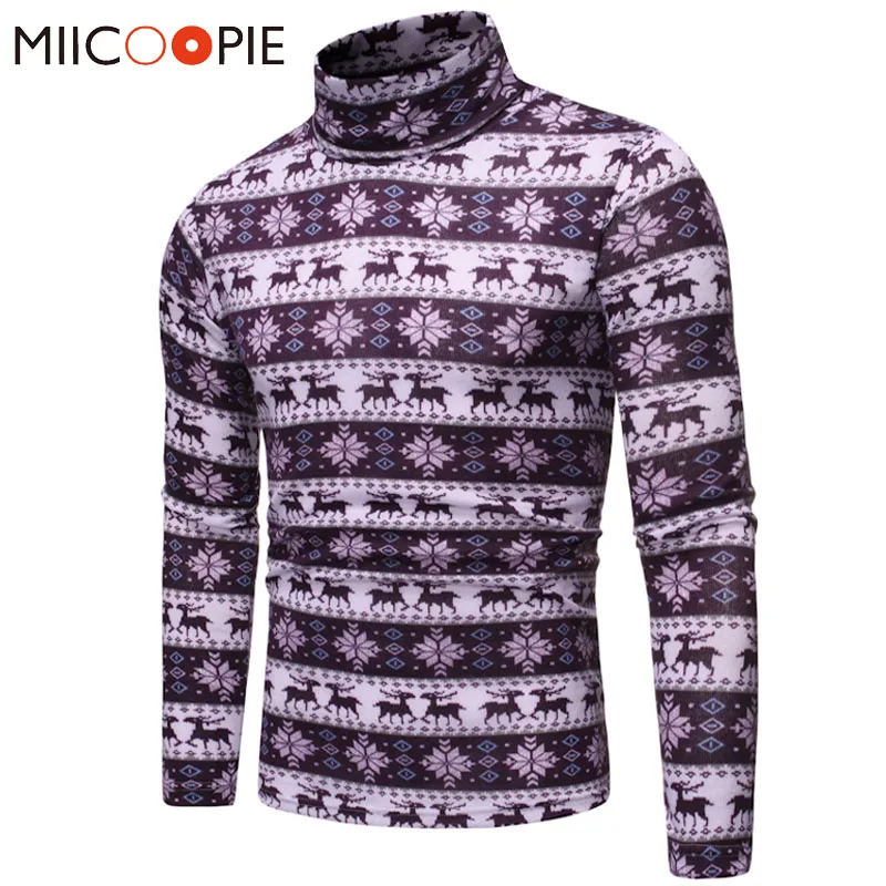 

Classic Striped Elk Printed Pull Homme Casual Warm Pullover Christmas Sweaters Men Turtle Neck Thin Long Sleeves Mens Clothes