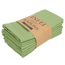 Elegant Cotton Linen Blended Cloth Napkins - Set of 12 Soft 40x40cm Placemats & Tea Towels (12-CJ006-4040Lime)