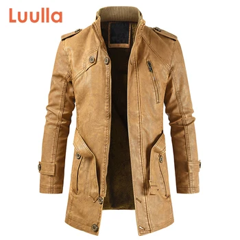 

Luulla Men 2020 Spring New Long Thick Fleece Leather Jacket Trench Men Outwear Fashion Warm Casual Vintage Faux Leather Jacket