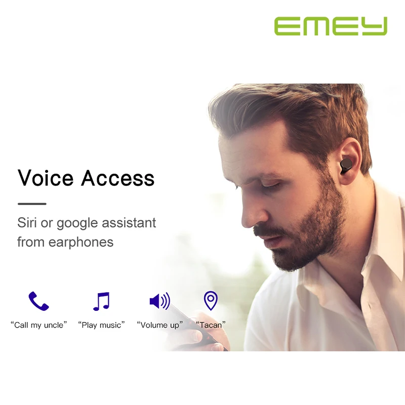 EMEY TWS Bluetooth 5.0 Earphones Stereo Sports Earbuds noise cancelling With Microphone