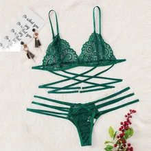Сексуальное женское белье комплект с бюстгальтером новые Для женщин зеленый сексуальные кружева слинг бюстгальтер и тонкие прозрячные трусики в комплекте повязка нижнее бельё для девочек, одежда для сна, белье Комплект Lenceria